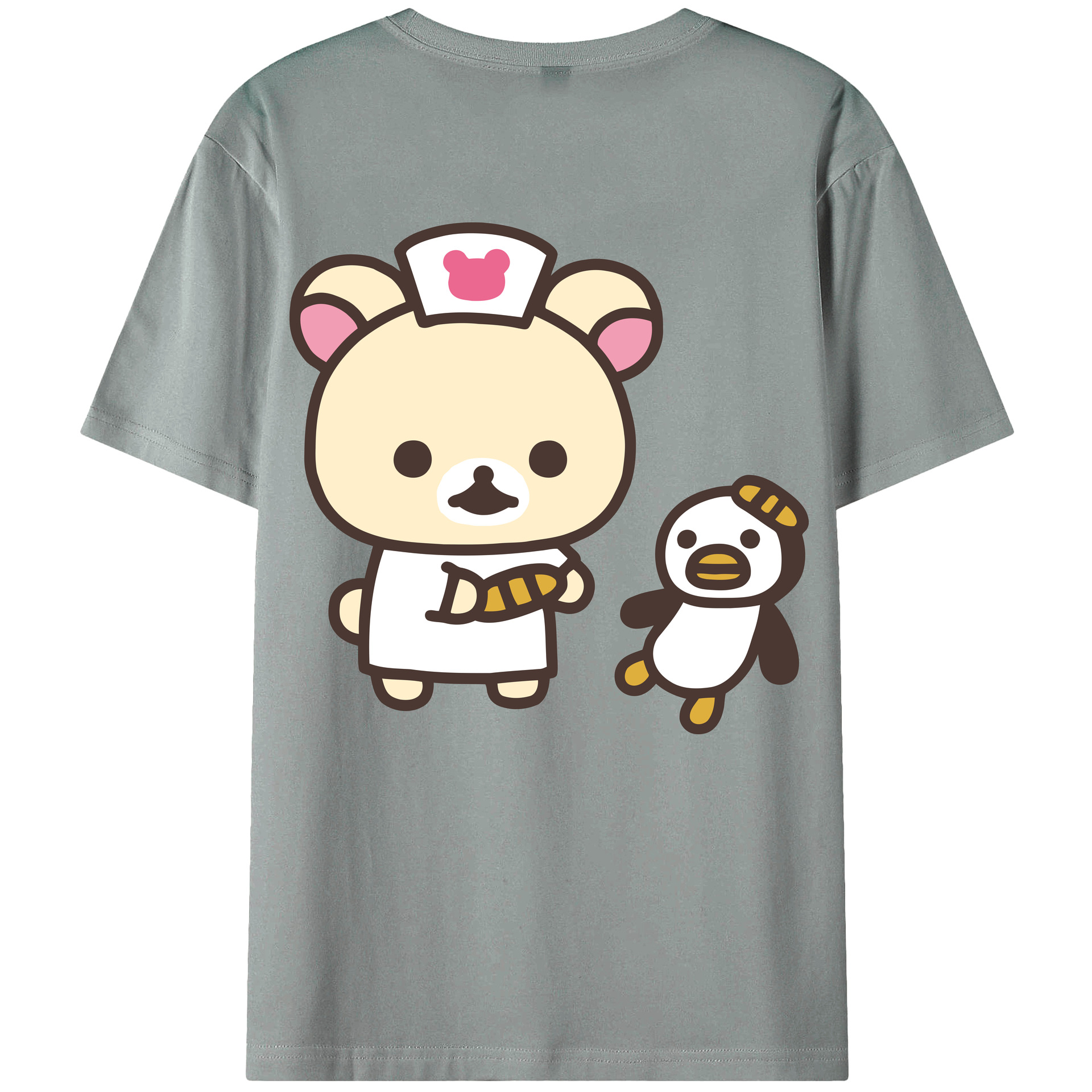（画像用） リラックマ リラックマ キイロイトリ Rilakkuma Korilakkuma Kiiroitori 綿100％ メンズ半袖Tシャツ（バックプリント） 通気性